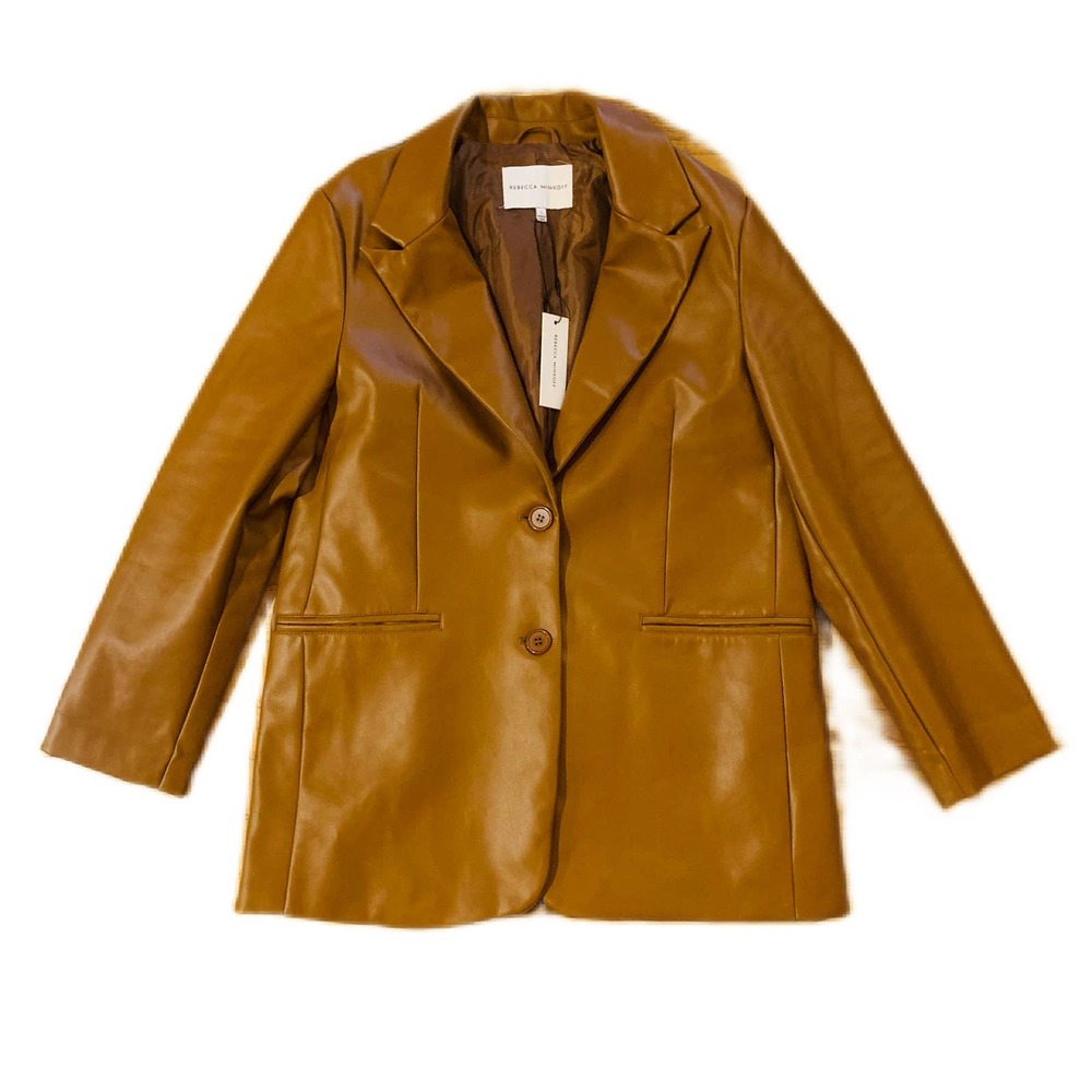 Rebecca Minkoff Lambskin Blazer Jacket Faux Leather Cognac Brown NWT